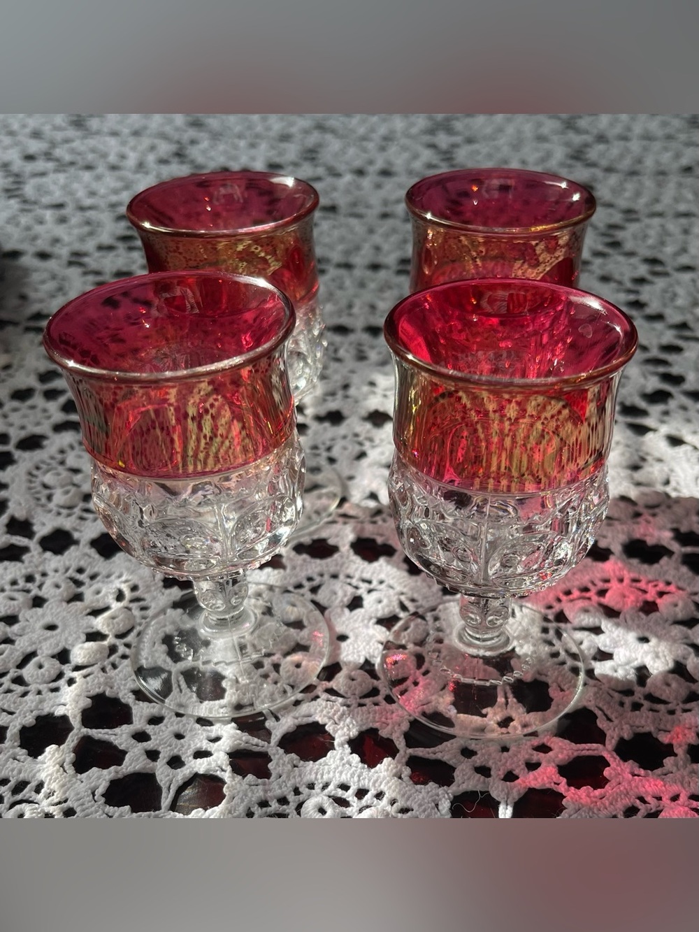 Indiana Glass Company King's Crown Pattern Cordial Set Of Four Liquor Glasses